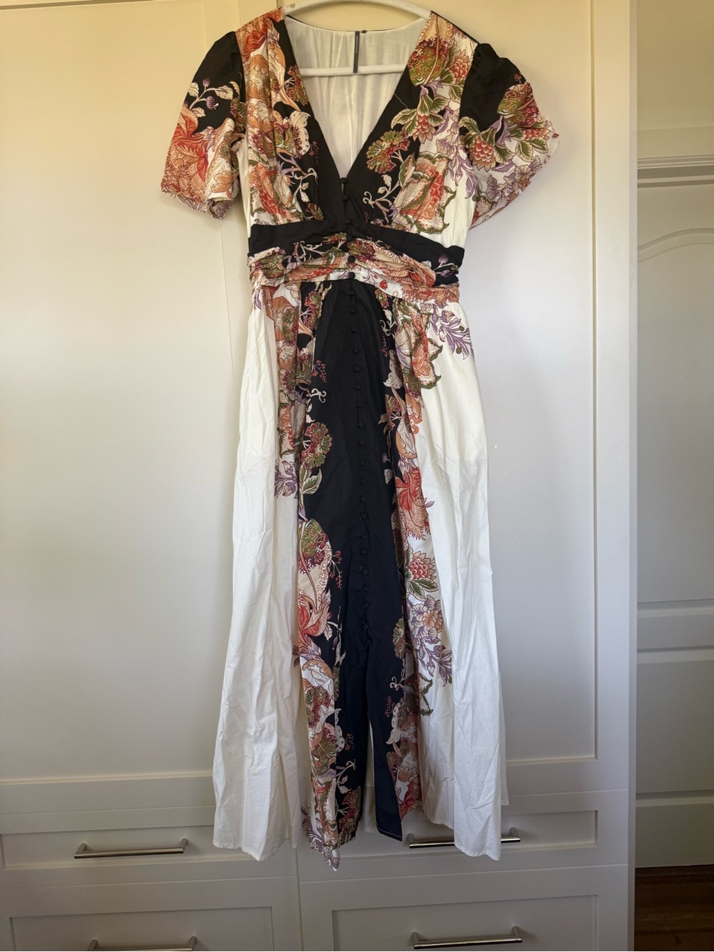 Anthropologie Black and White Floral Panel Maxi Dress - M - NWT
